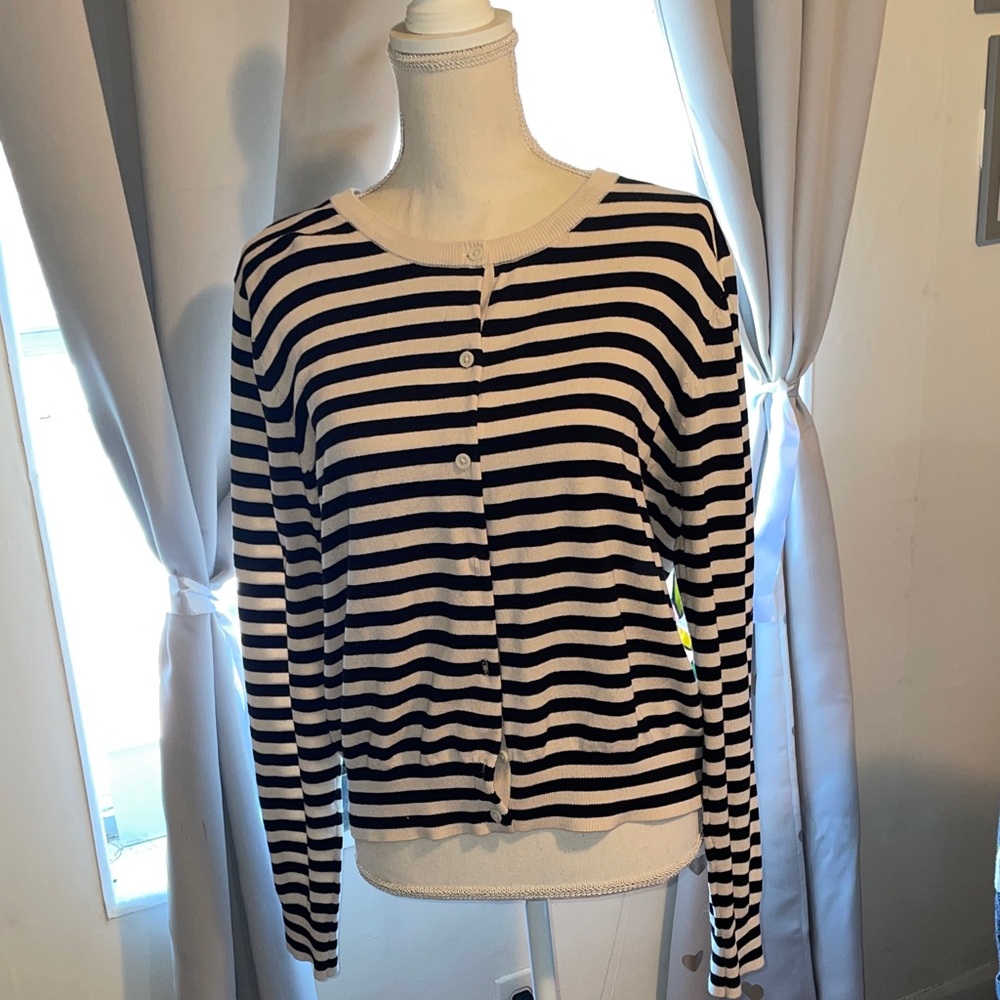 H&M Black and White Striped Button-Down Top